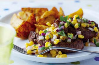 Lamb chop with sweetcorn salsa