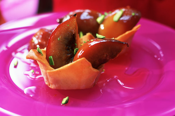 Plum and Maple Syrup Filo Tarts