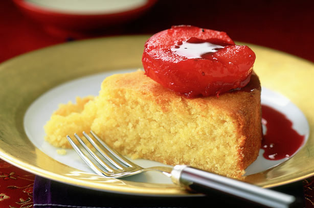 Almond Pudding with Plum Compote