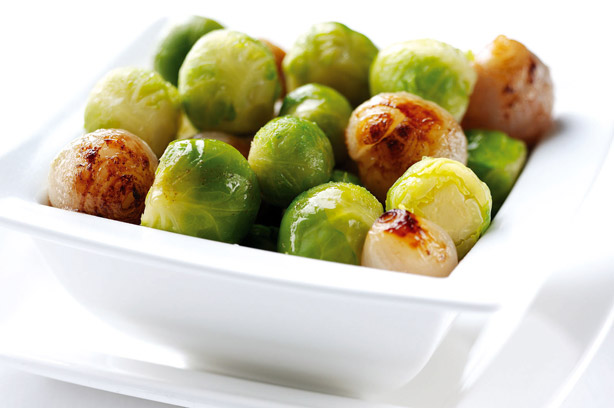Brussel srpouts and glazed shallots