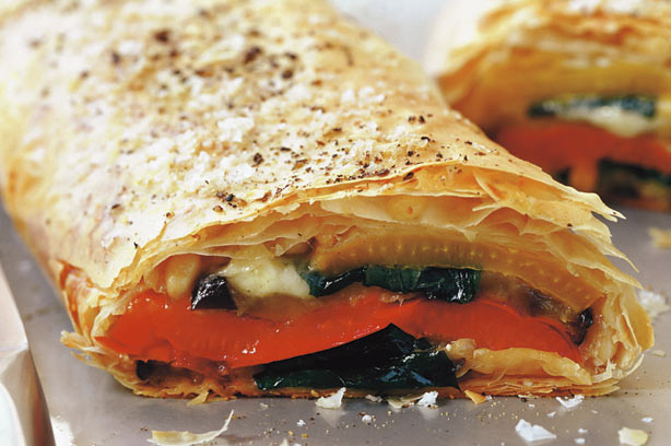 Pepper mozzarella strudel