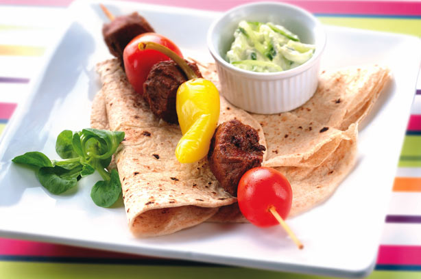 Spiced steak chapatti wraps with raita