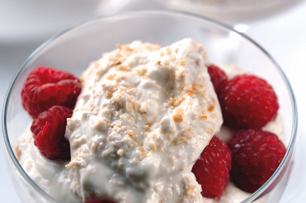 Raspberry and oatmeal sundaes