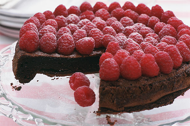 Flourless Chocolate Cake with Raspberries