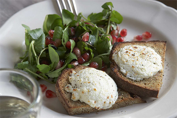 Marinated goat's cheese and watercress salad on homemade soda bread