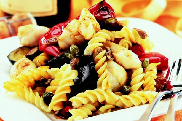 Roasted monkfish and vegetable salad