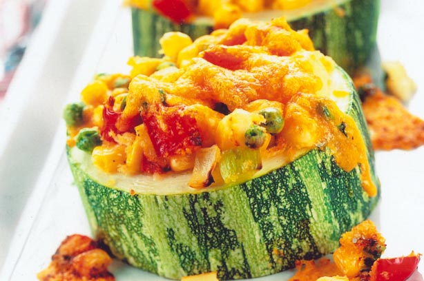 Baked marrow stuffed with two cheeses