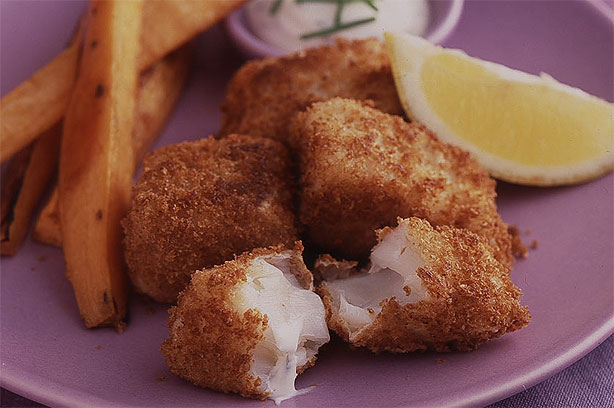 Crispy Cod Nuggets with Sweet Potato Wedges