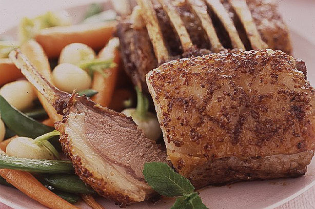 Glazed Lamb Racks with Spring Vegetables
