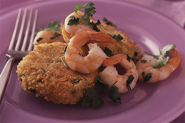 Potato Cakes with Stir Fry Prawns