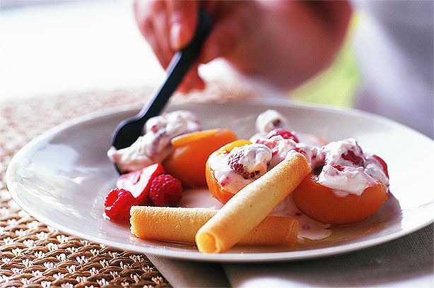 Griddled Apricots with Berry Cream