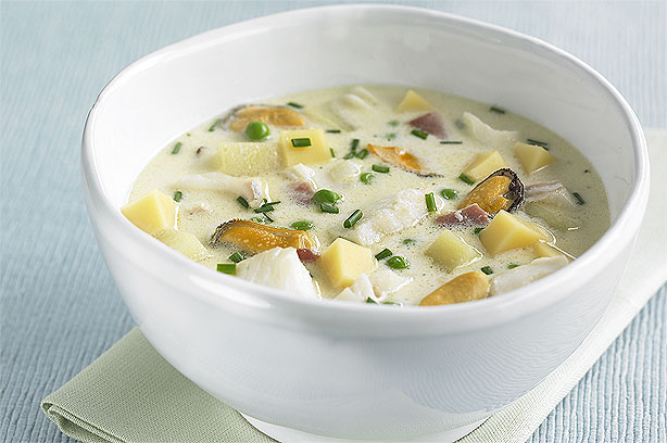 Edam, Haddock, Mussel and Bacon Chowder