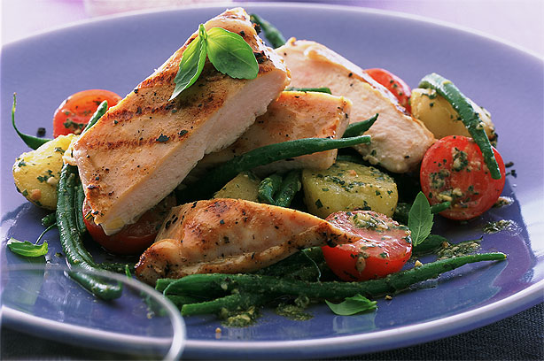 Griddled chicken with pesto vegetables Griddled chicken with pesto vegetables