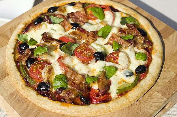 Pepperoni, Mushroom and Olive Pizza