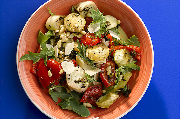 Balsamic Salad of Roasted Leek and Red Pepper