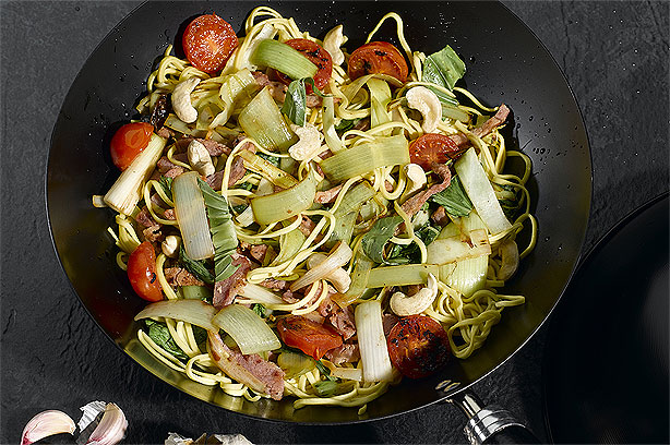 Leek and Bacon Stir Fry with Cashews