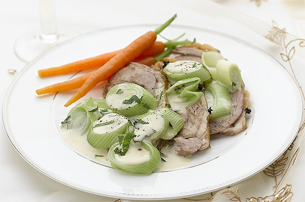 Leek Braised Mutton with Creamy Leek and Mint Sauce