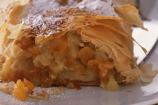 Apple and apricot strudel