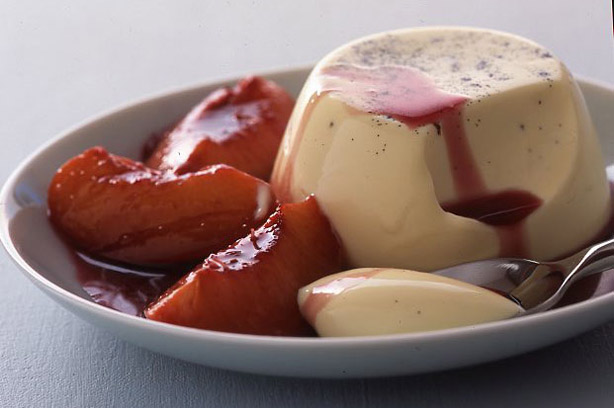Panna cotta with poached nectarines