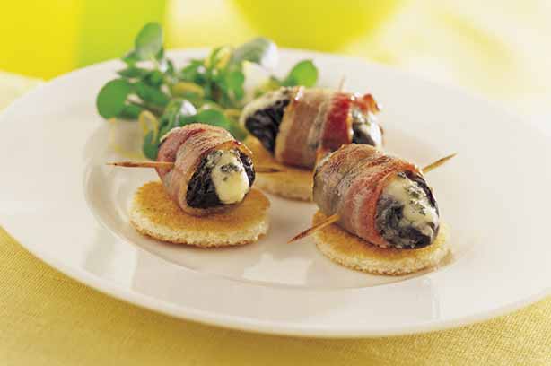 Bacon Wrapped Prunes and Roqueford Cheese