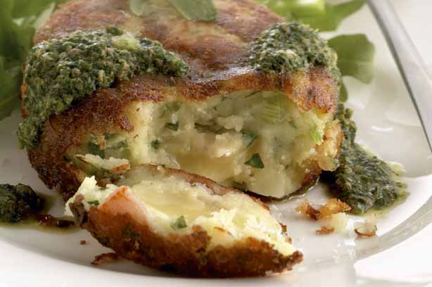 Potato Cake with Brie and Salsa Verde