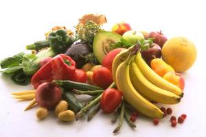 A selection of raw fruit and vegetables