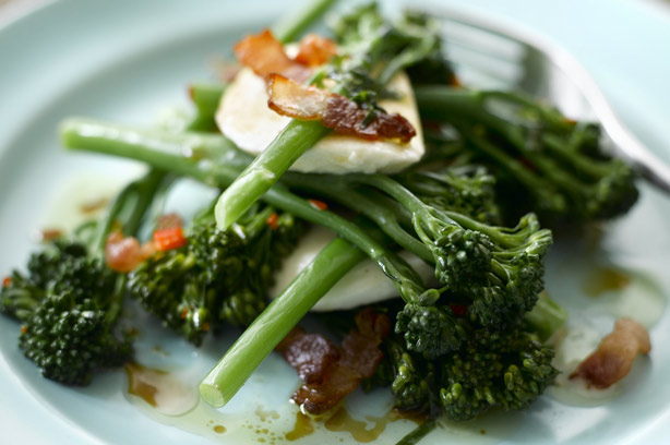 Peter Gordon's Tenderstem broccoli with chilled bacon lardons mozzarella and basil