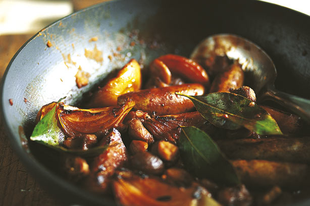 Braised sausages with chestnuts