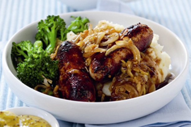 Bangers and Bramley mash