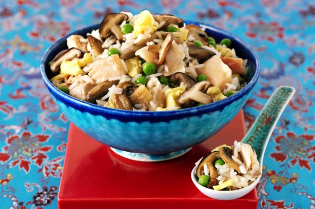 Salmon, shitake and mushroom egg fried rice