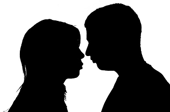 Silhouette of a couple embracing