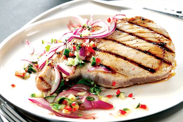 Seared tuna steaks with lime and coriander salsa Seared tuna steaks with lime and coriander salsa