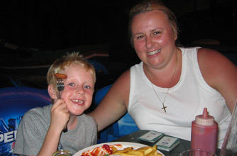Lisa Woollaston and son Charlie on holiday
