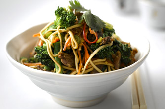 Lesley Waters' Tenderstem, ginger noodles and crispy duck