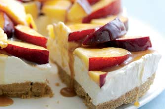 Peach and caramel cheesecake