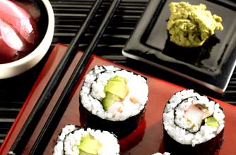 Avocado and prawn sushi rolls Avocado and prawn sushi rolls