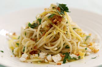Crunchy crumbs and feta pasta