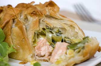 Salmon and mascarpone leek parcels