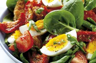 Spinach, egg and two tomato salad