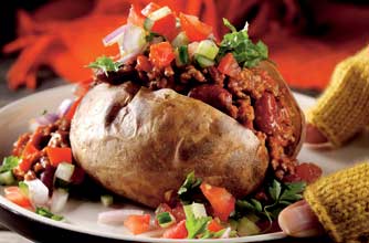 Salsa baked potatoes with chilli