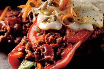 Roasted peppers with chilli filling