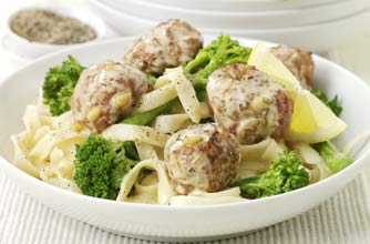 Lemon turkey meatballs with broccoli and tagliatelle