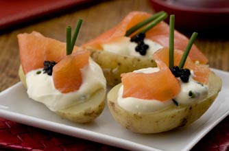 Salmon and caviar-topped potatoes Salmon and caviar-topped potatoes