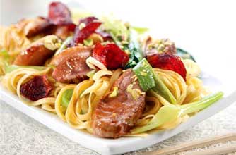 Sticky plum duck stir fry