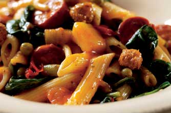 Pasta with spinach and chorizo Pasta with spinach and chorizo