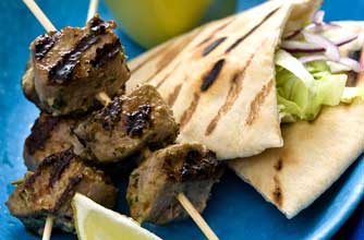 Lamb kebabs in pittas