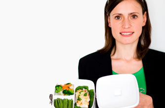 Woman with lunch box