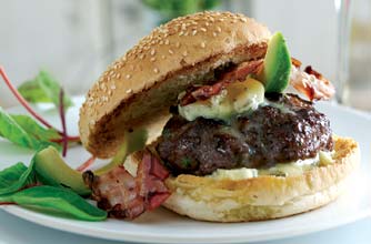 Burger with pancetta, avocado and blue cheese butter