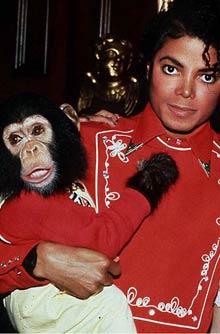 Michael Jackson with Bubbles the chimpanzee Michael Jackson with Bubbles the chimpanzee