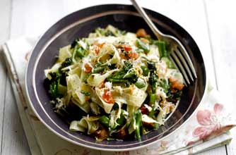 Jo Pratt's crab and broccoli tagliatelle with lemon and basil